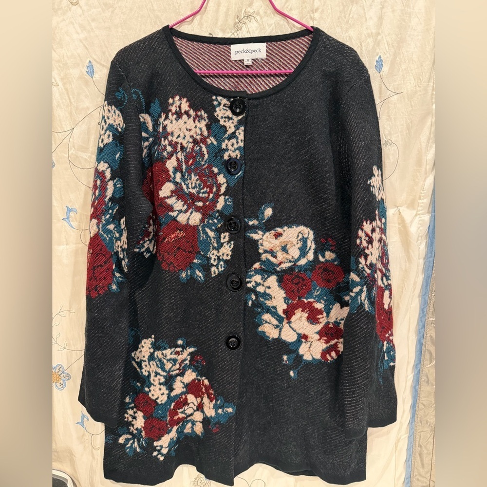 Peck & Peck Black Cardigan with Floral Pattern - Picture 5 of 10